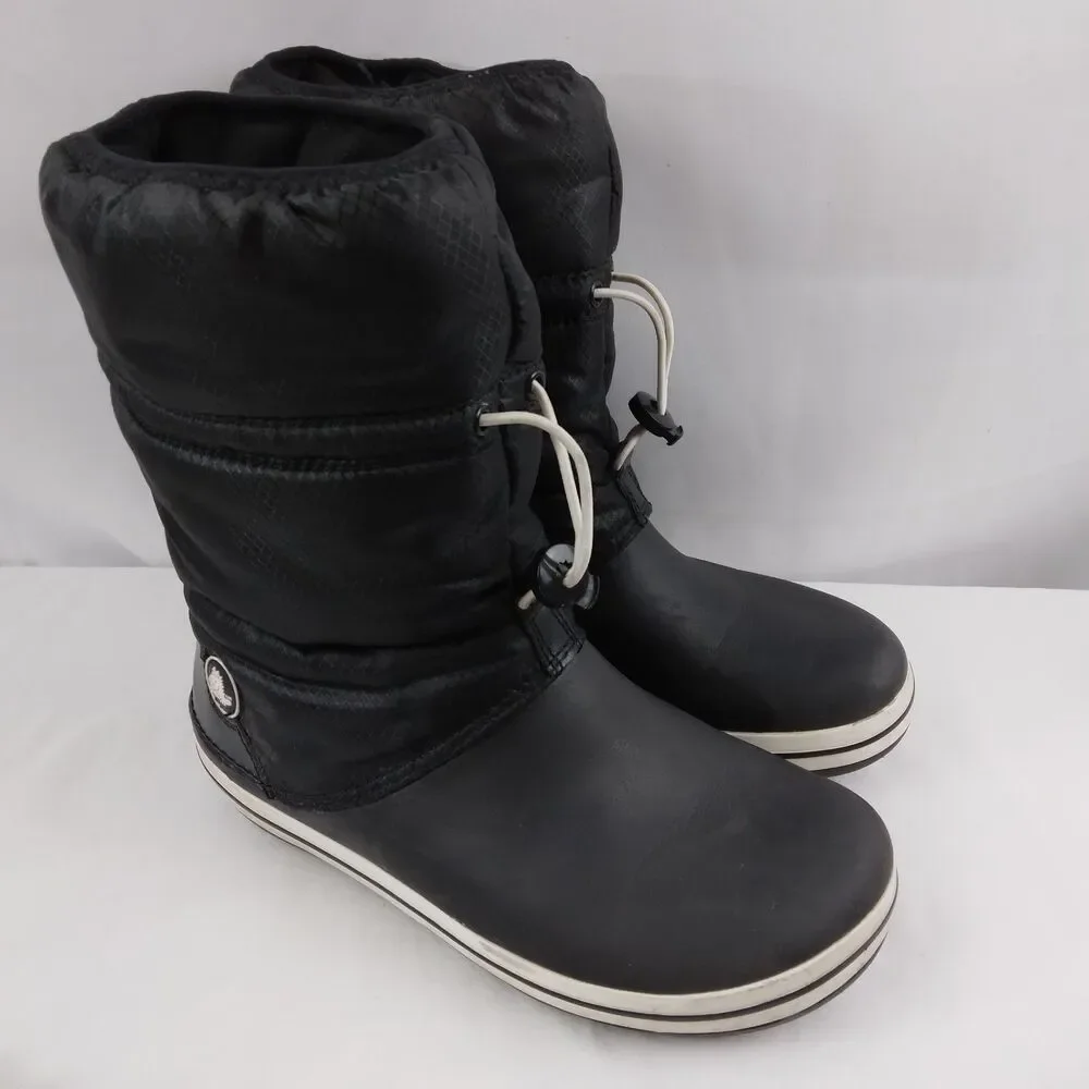 Crocs Puff Boots Black Waterproof Snow Boots Croc-Band Winter Boots Women's 8